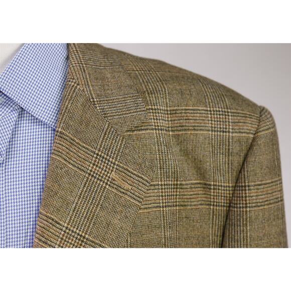 Bespoke Tailored Full Canvas Blazer Wool Cashmere Loro Piana Brown Plaid 46L - Picture 4 of 11